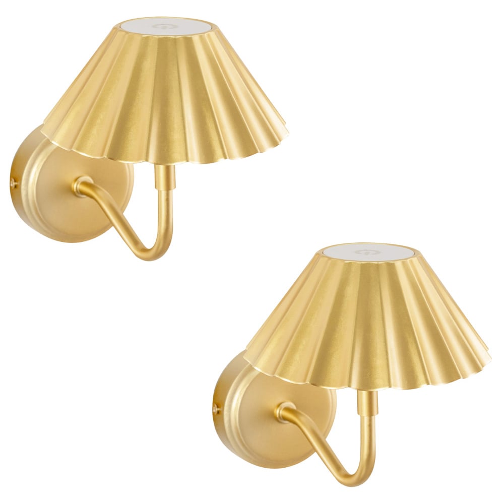 ValueLights Avery Gold Easy Fit Rechargeable LED Wall Light 2 Pack Image 1