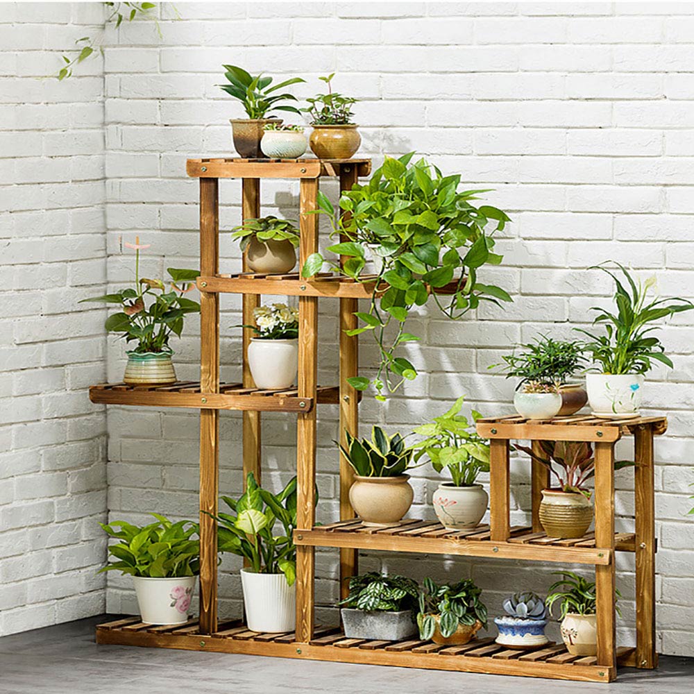 Living and Home Multi Tiered Rustic Brown Plant Stand Image 8