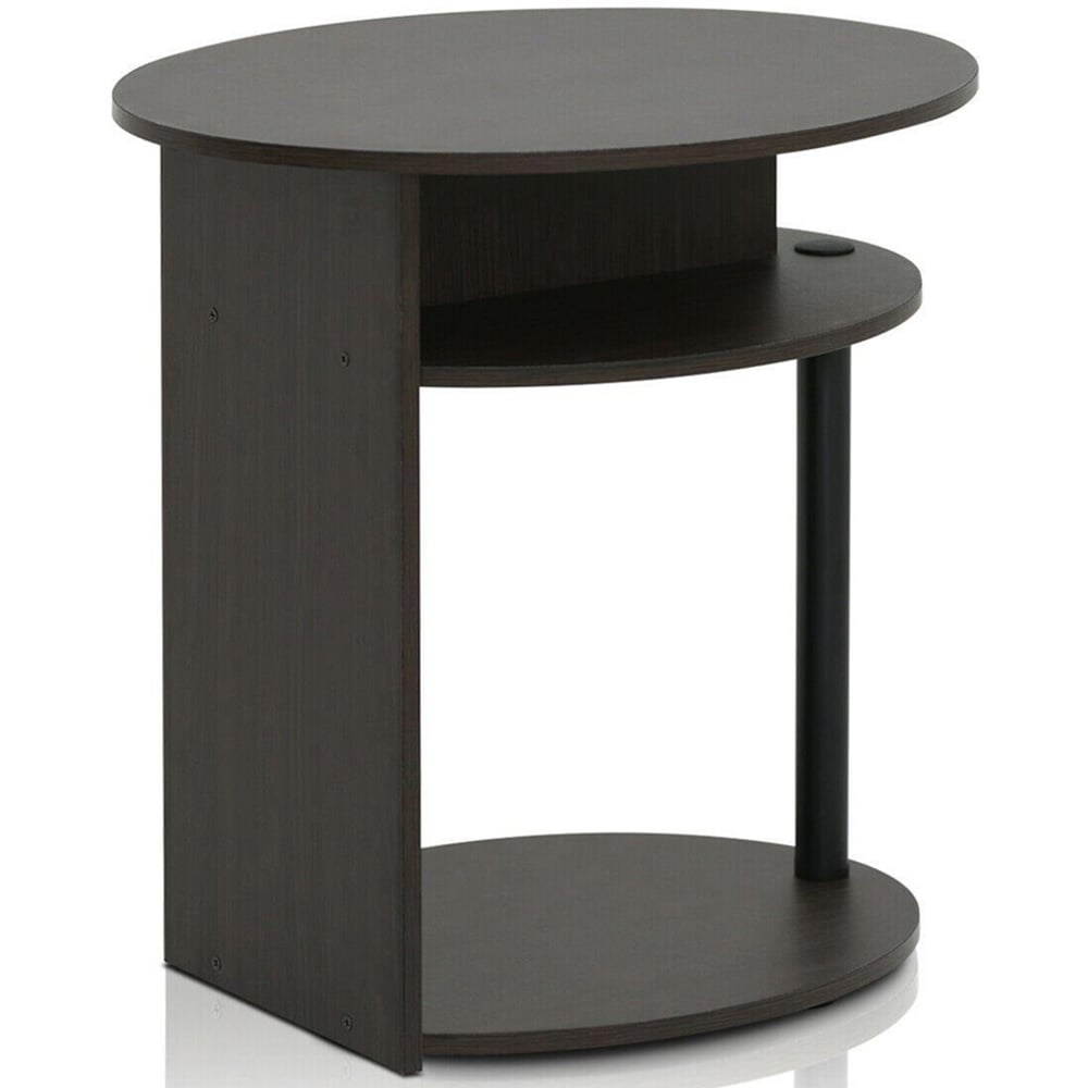 Walplus Jaya 2 Shelf Walnut Simple Design Oval End Table Image 2