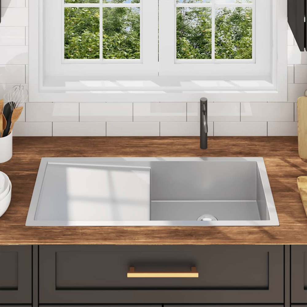 vidaXL Silver Stainless Steel Kitchen Sink 1000 x 440 x 200mm Image 2