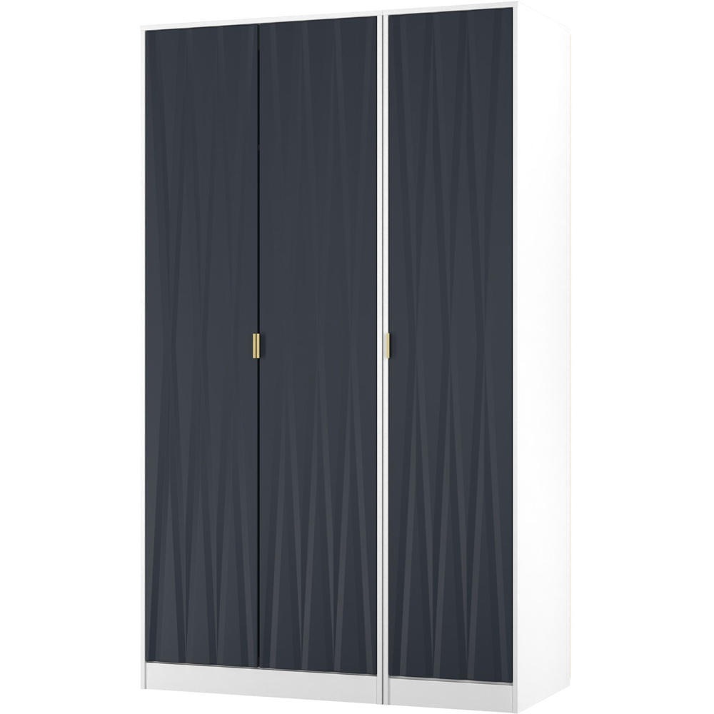 Crowndale Diamond 3 Door Indigo Matt and White Tall Wardrobe Ready Assembled Image 4