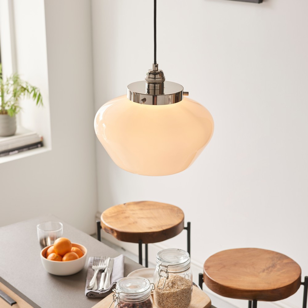 Merano Finale Bright Nickel Plate Opal Glass Pendant Ceiling Light Image 5