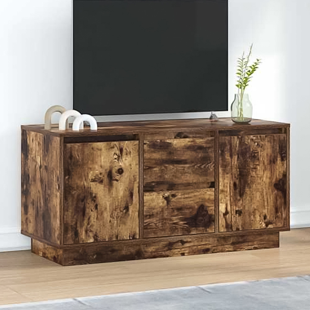 vidaXL 2 Door 2 Drawer Smoked Oak LED TV Cabinet Image 1