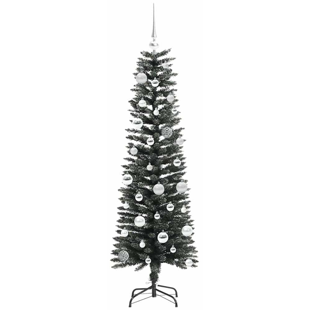 vidaXL Pre-Lit Silver Baubles Green Artificial Christmas Tree 5ft Image 4