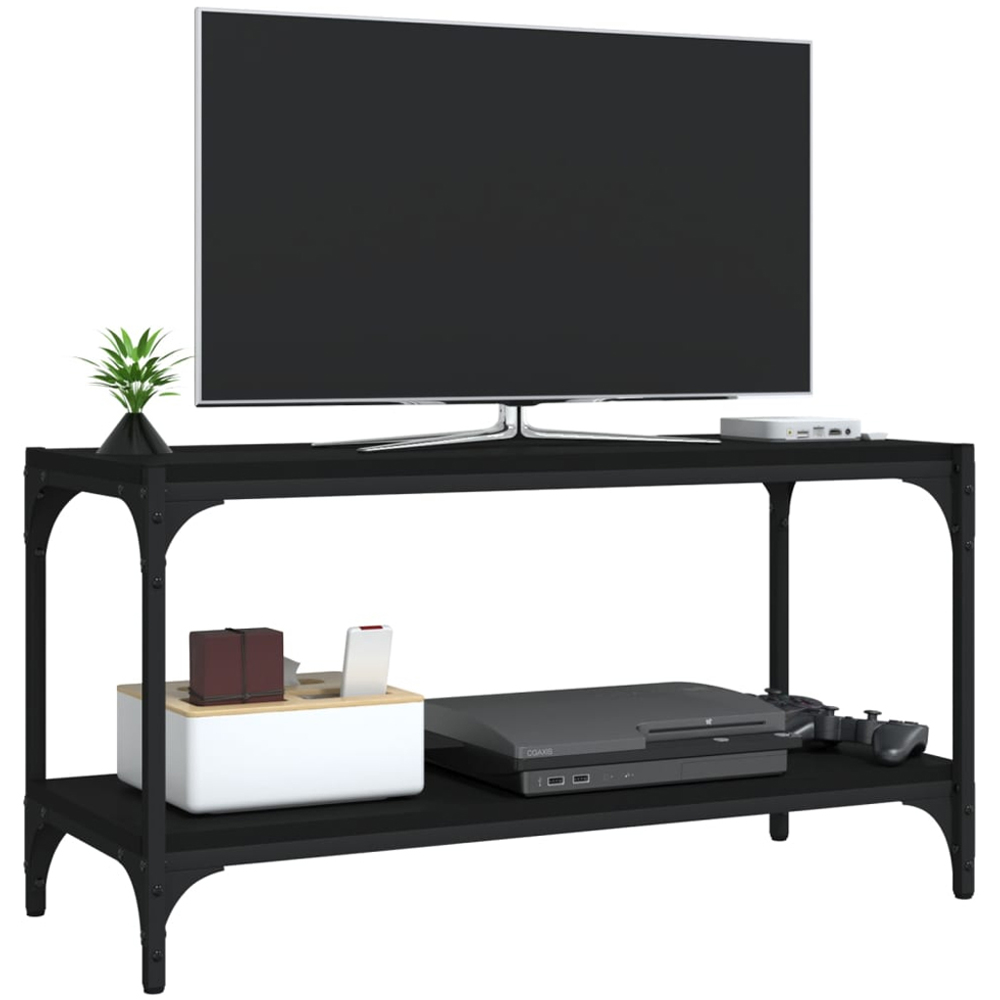 vidaXL Single Shelf Black Wood and Steel Image 3