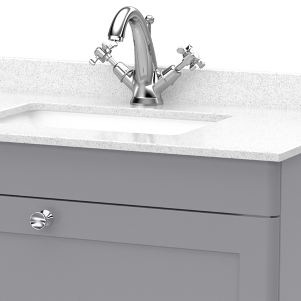 nuie Classique Single Drawer Satin Grey Wall Hung Unit and 1 Tap Hole Marble Top Square Basin 800mm Image 2