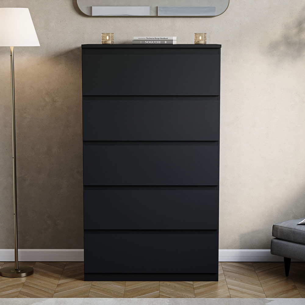 VIDA DESIGNS Denver 5 Drawer Black Chest of Drawers Image 3