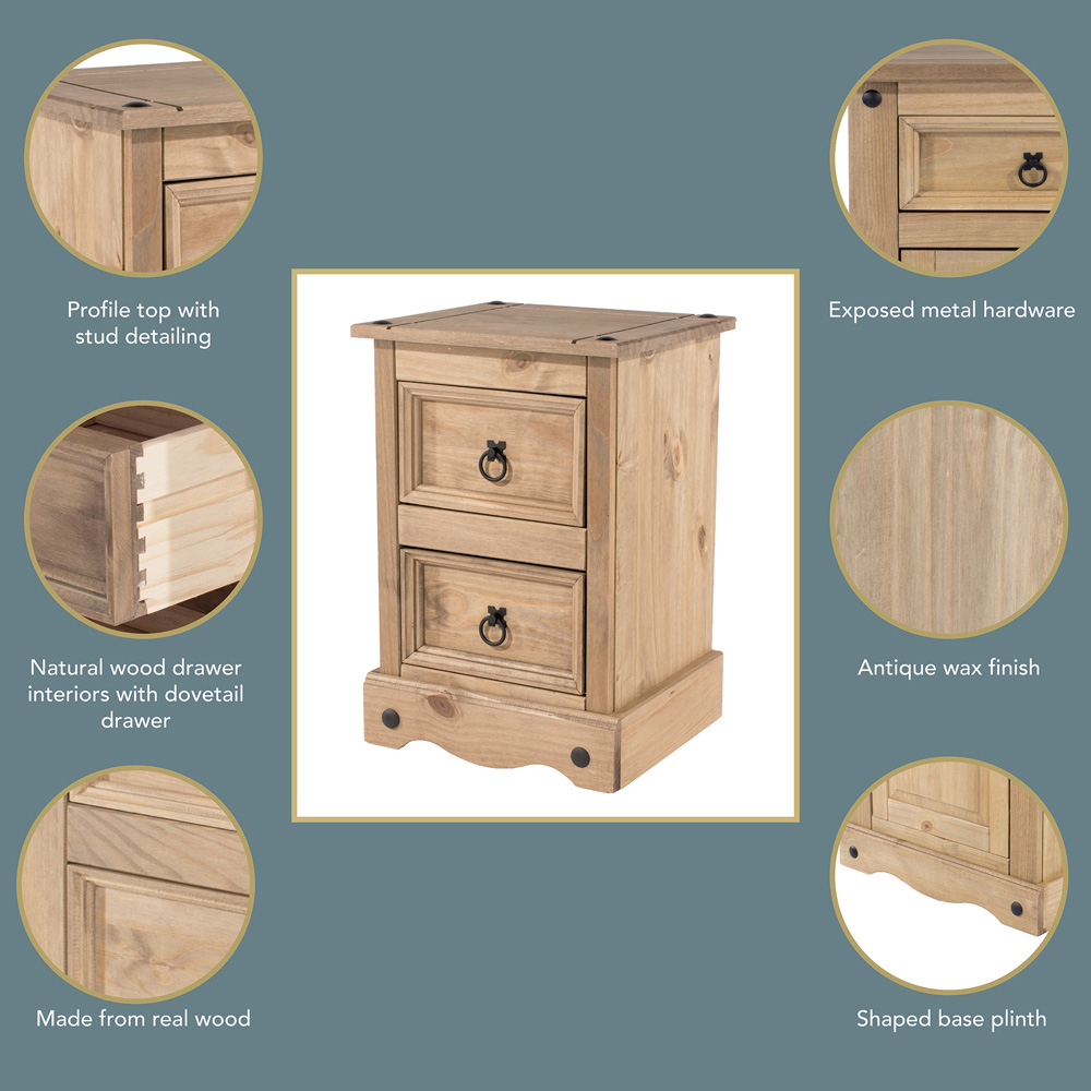 Corona 2 Drawer Antique Wax Petite Bedside Table Image 6
