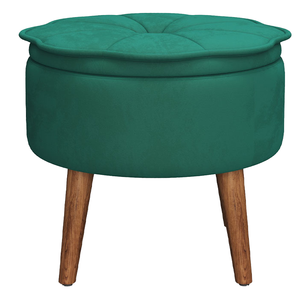 Living and Home Green Velvet Round Storage Ottoman Image 3