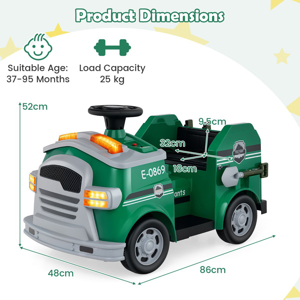 Costway Kids Green Ride On Fire Truck with Shovel and Wrench 12V Image 8