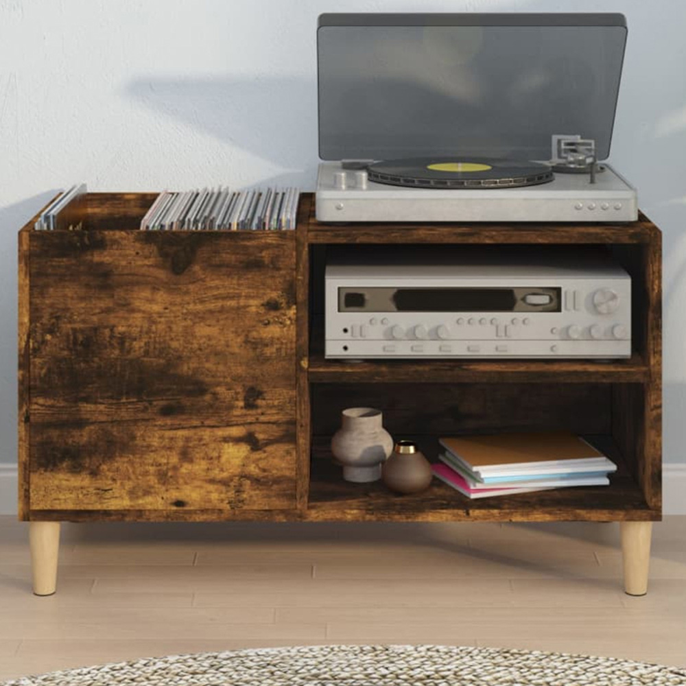 vidaXL 2 Shelf Smoked Oak Record Cabinet Image 1