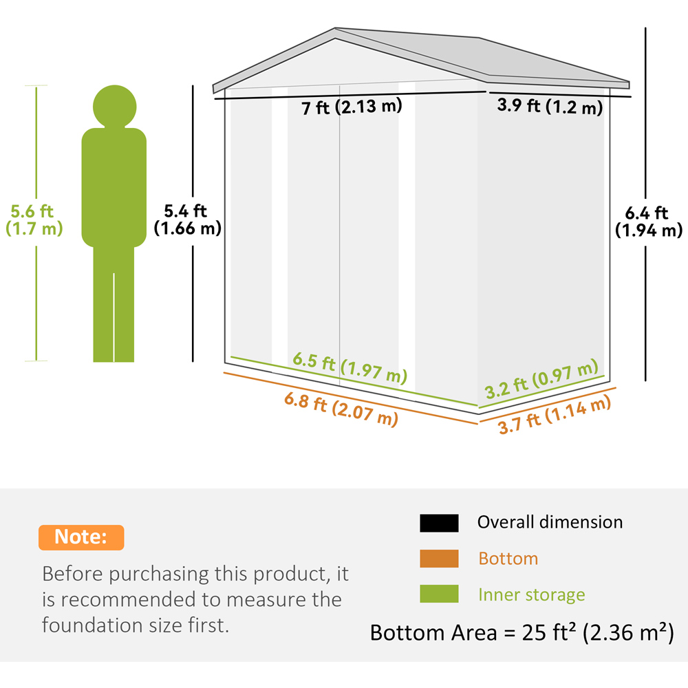Outsunny 6.8 x 3.7ft Dark Grey Metal Shed with Lock Image 9