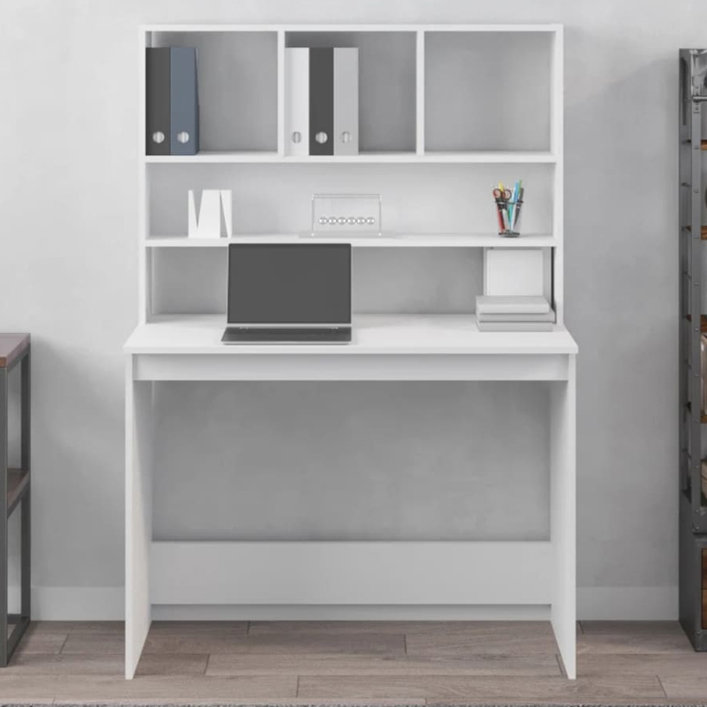 vidaXL 4 Shelf Study Desk White Image 1