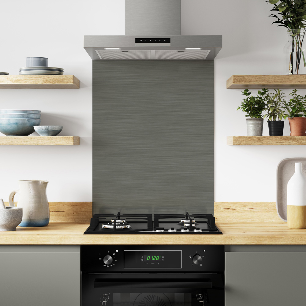 Alloy Brushed Steel and Titanium Kitchen Hob Splashback 600 x 800 x 4mm Image 2