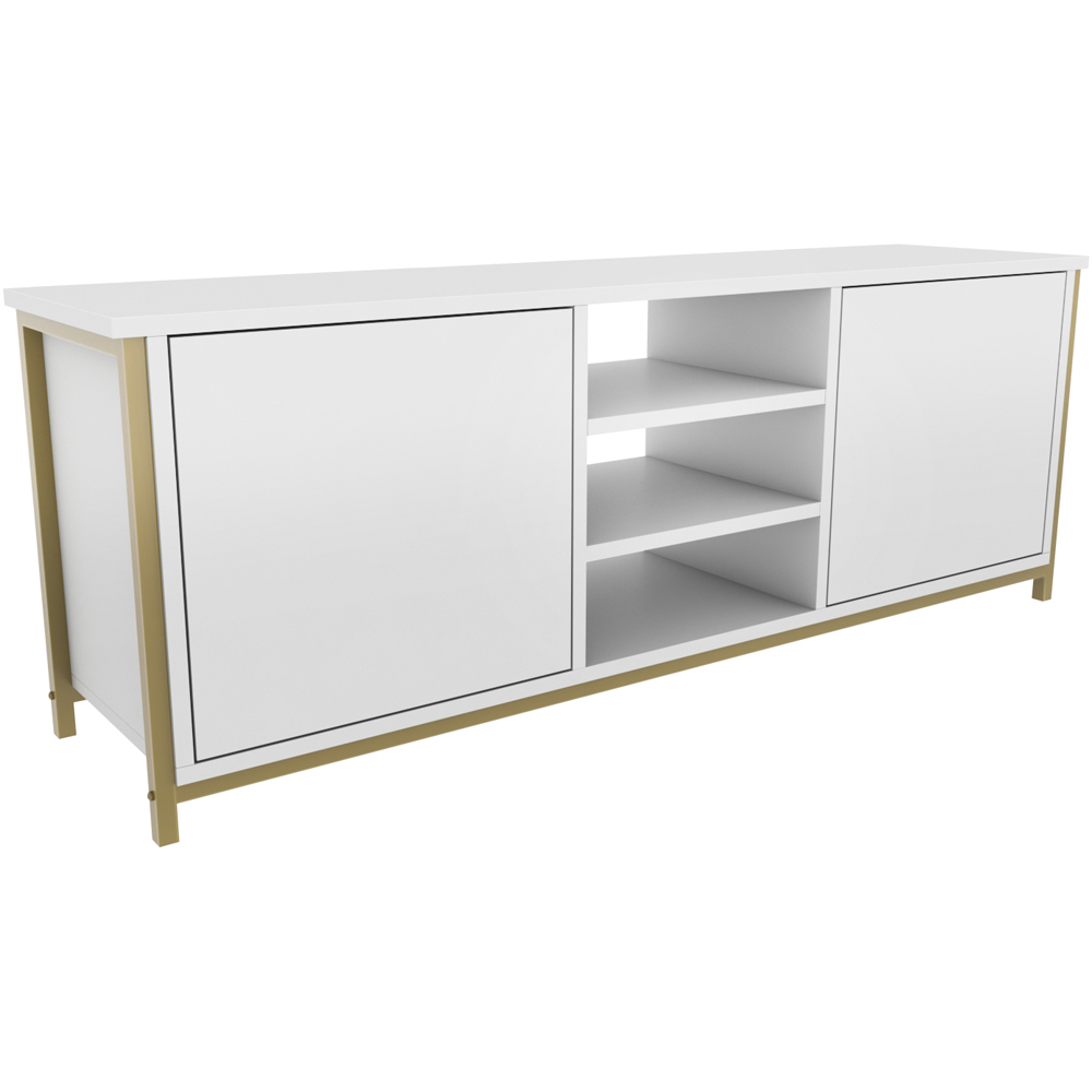 Decorotika Otis 2 Door 3 Shelf Gold and White TV Stand for 63 inch TV Image 2