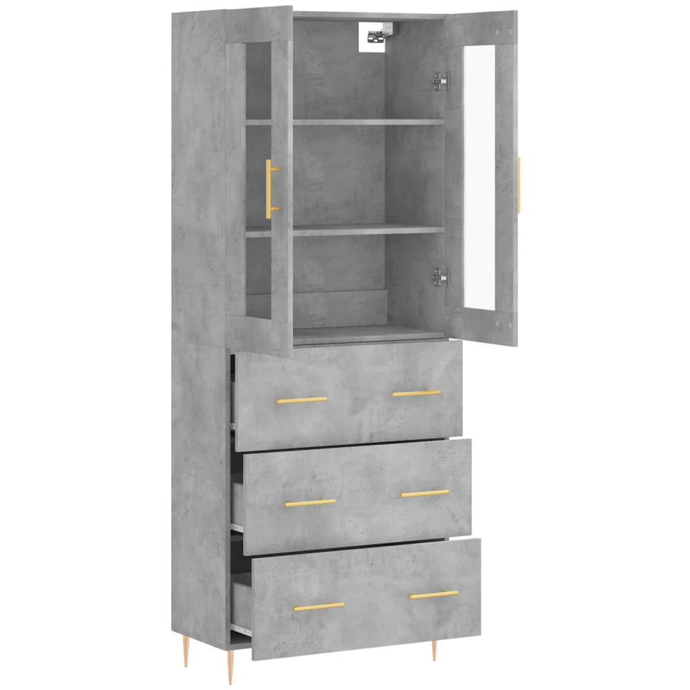 vidaXL 2 Glass Door 3 Drawer Highboard with Gold Handle and Legs Image 4