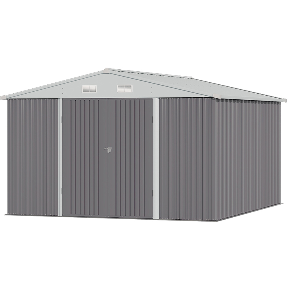 Living and Home 10 x 8ft Grey and White Metal Apex Garden Storage Shed Image 1