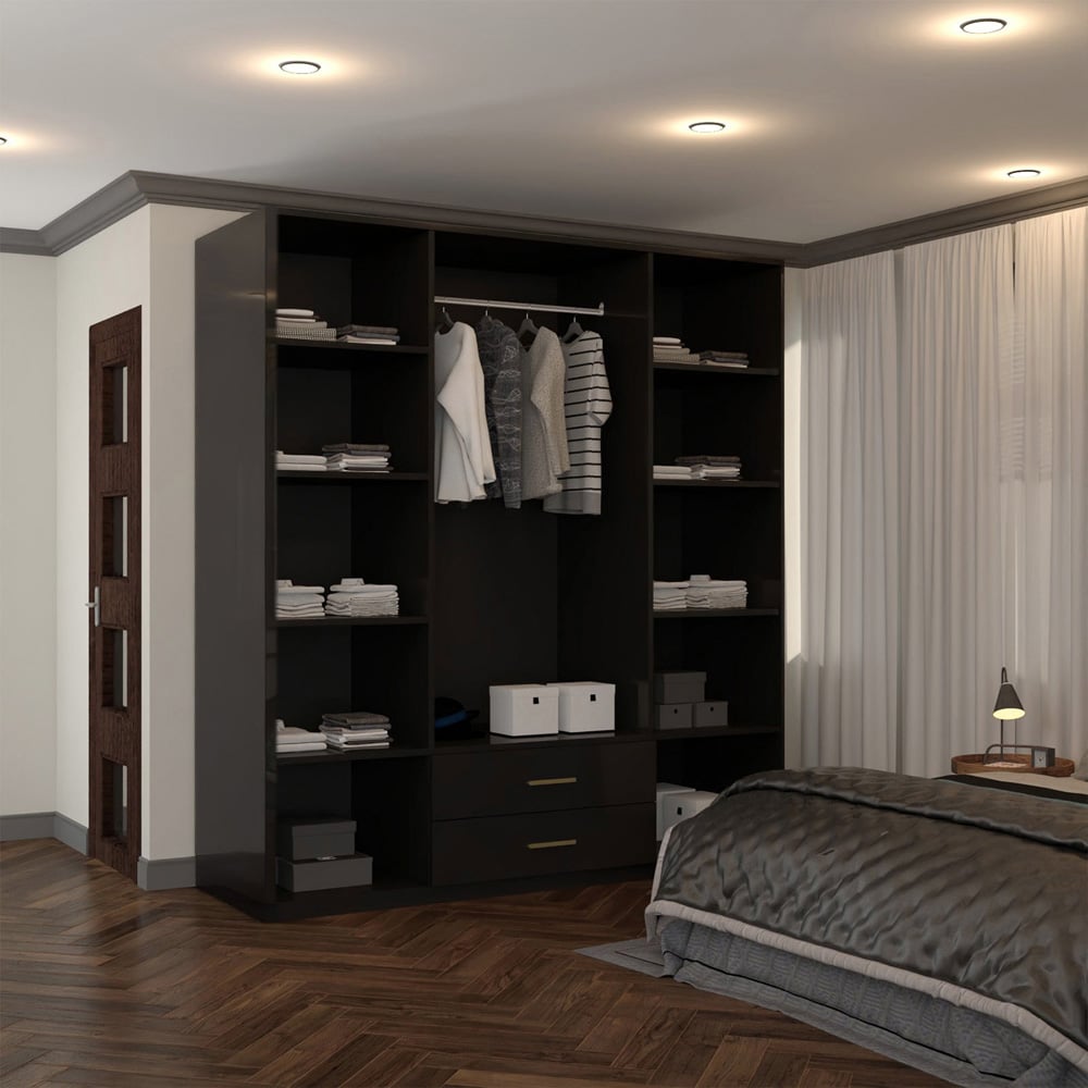 Sliding Wardrobes 4U XD1 4 Door 2 Drawer Black High Gloss Gold Handle Mirror Wardrobe Image 5