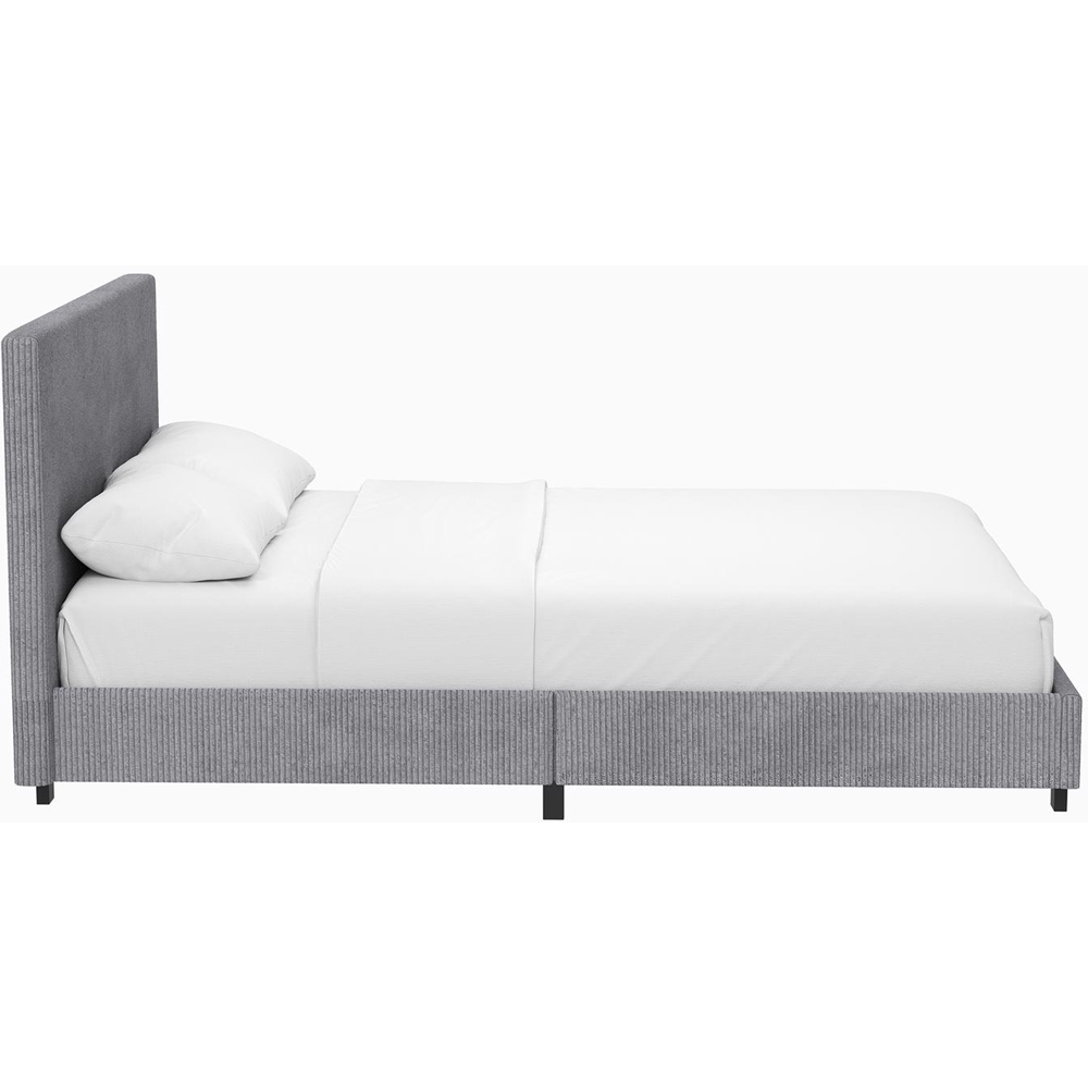 FWStyle Double Grey Upholstered Ribbed Linen Bed Frame Image 5