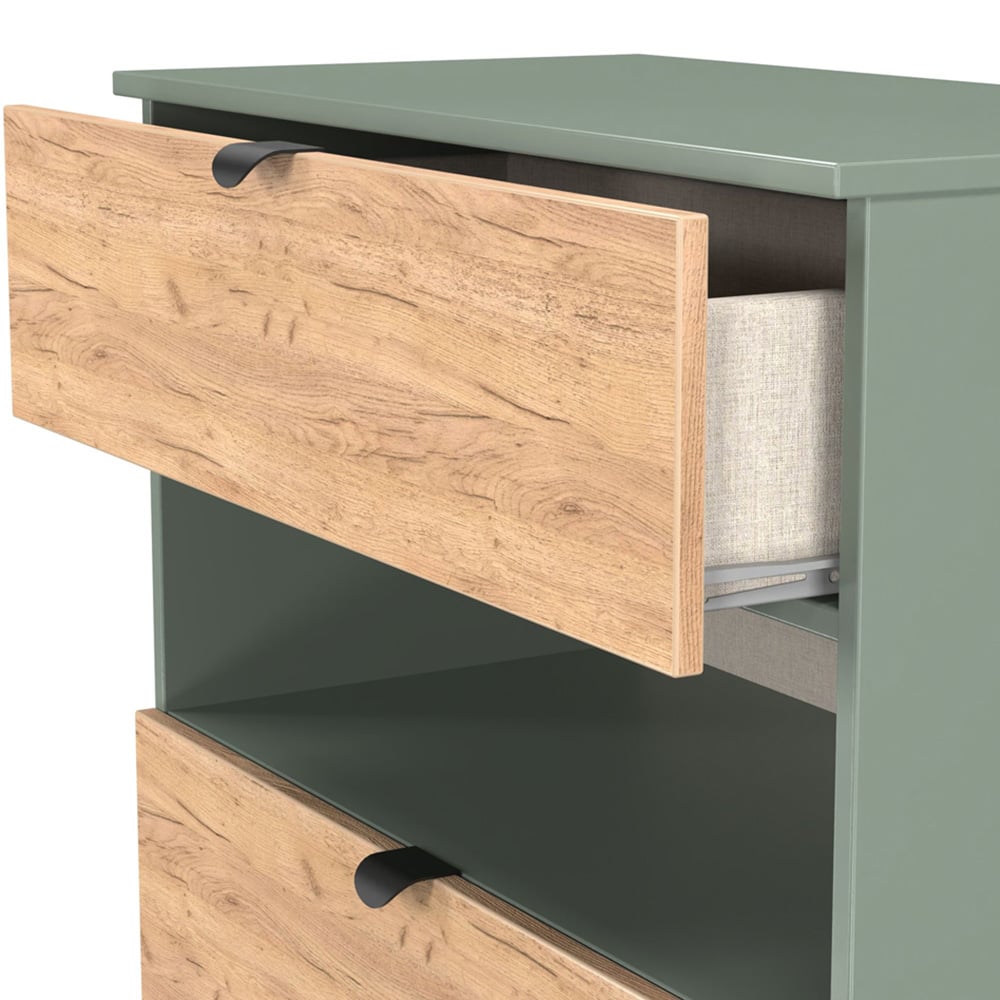 Crowndale Bora 3 Drawer Single Shelf Gold Oak and Reed Green Storage Unit Image 5