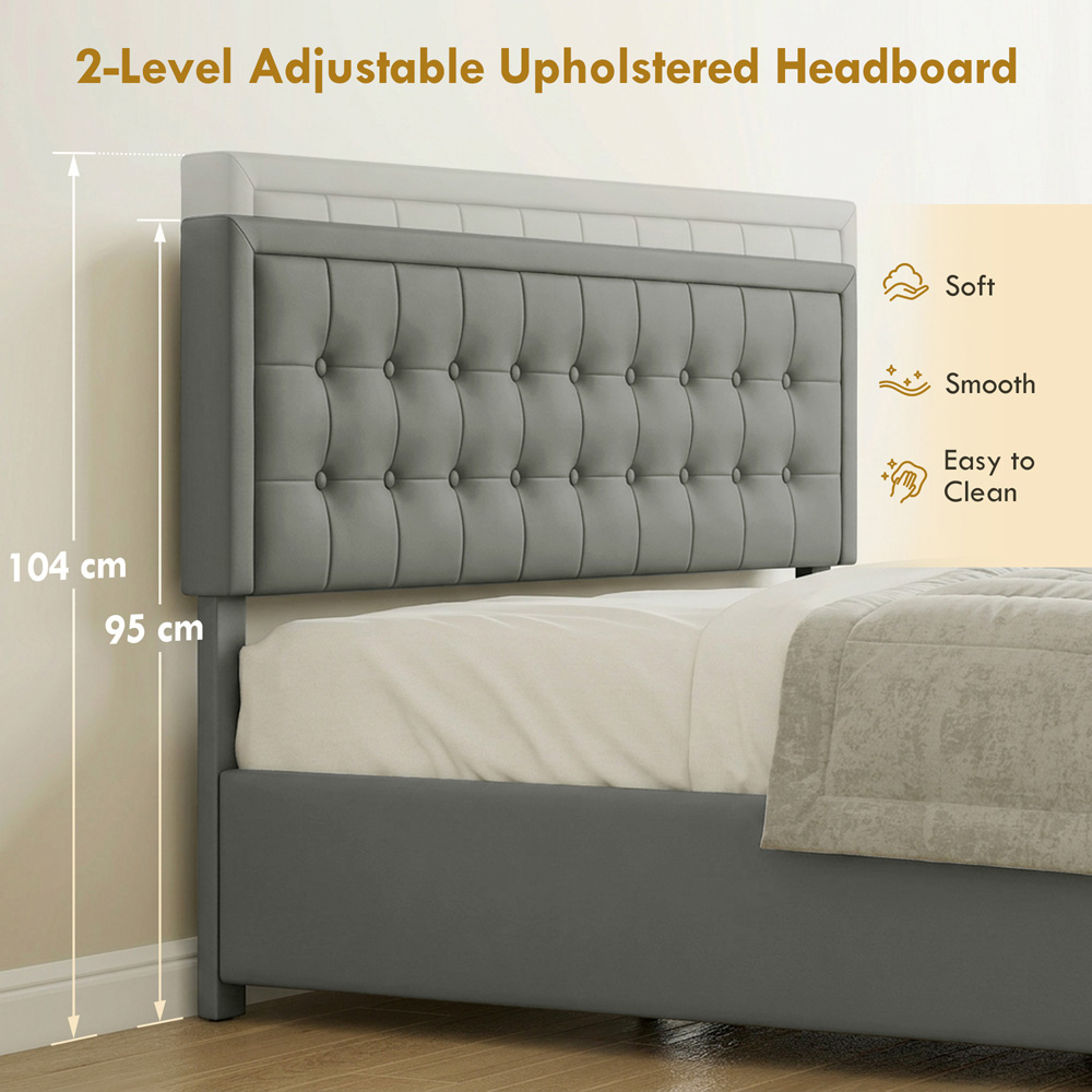 HOMCOM King Size Grey Bed Frame with Storage and Adjustable Headboard Image 7