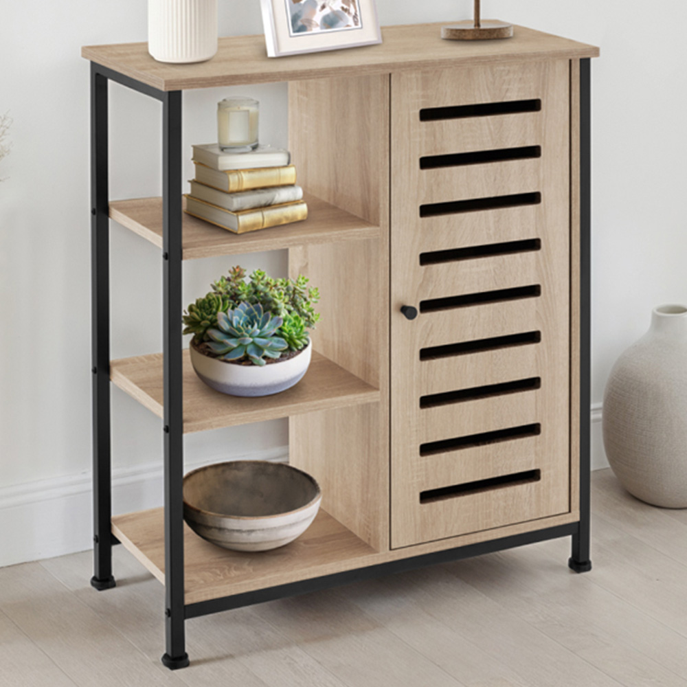 Tectake Runcorn Single Door 3 Shelf Sonoma Oak Sideboard Image 1