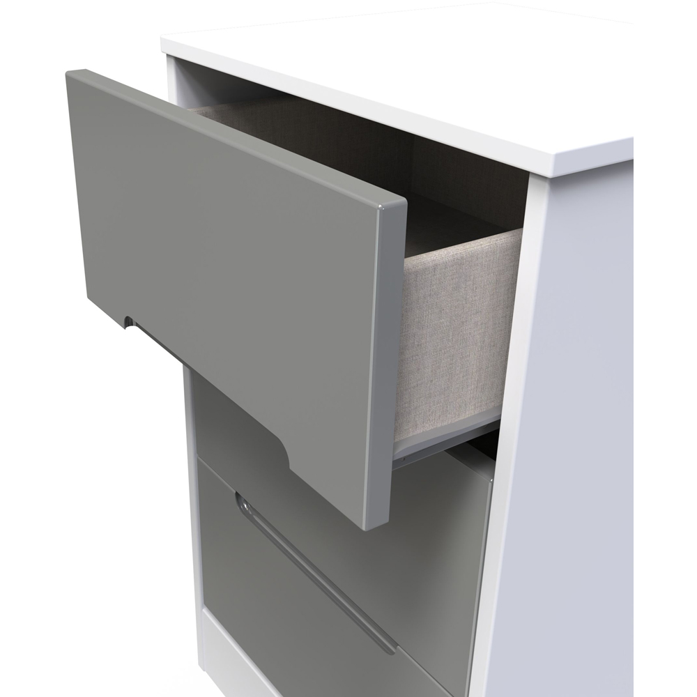 Crowndale Monaco 3 Drawer Grey Gloss and White Bedside Cabinet Ready Assembled Image 6