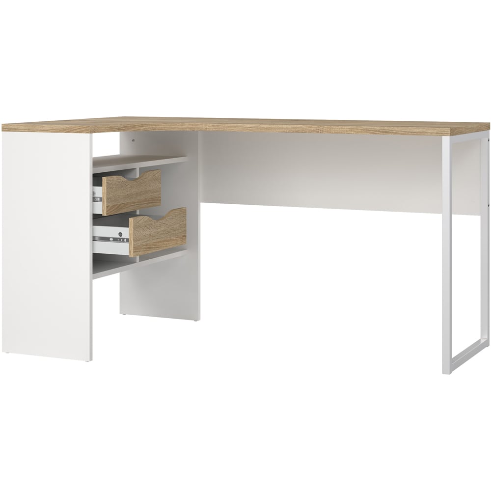 Florence Function Plus 2 Drawer Corner Desk White and Oak Image 5