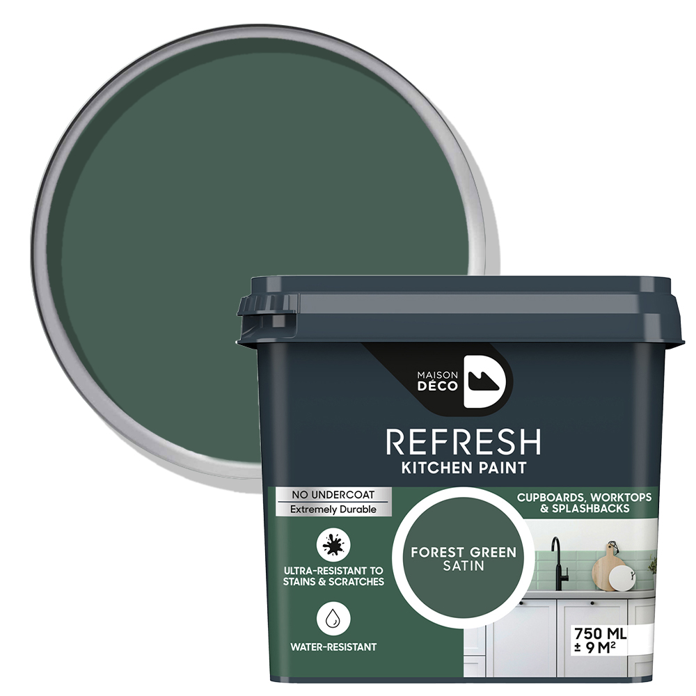 Maison Deco Refresh Kitchen Cupboards and Surfaces Forest Green Satin Paint 750ml Image 1
