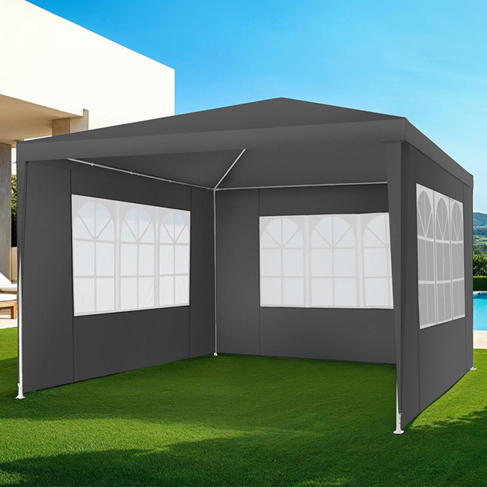 tectake Barinas 3 x 3m Grey Water Resistant Gazebo with 3 Side Panels Image 1