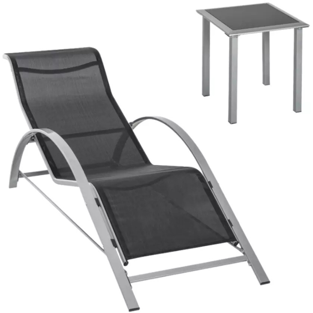Garden Mile Set of 2 Silver Grey Sun Lounger with Table Image 3