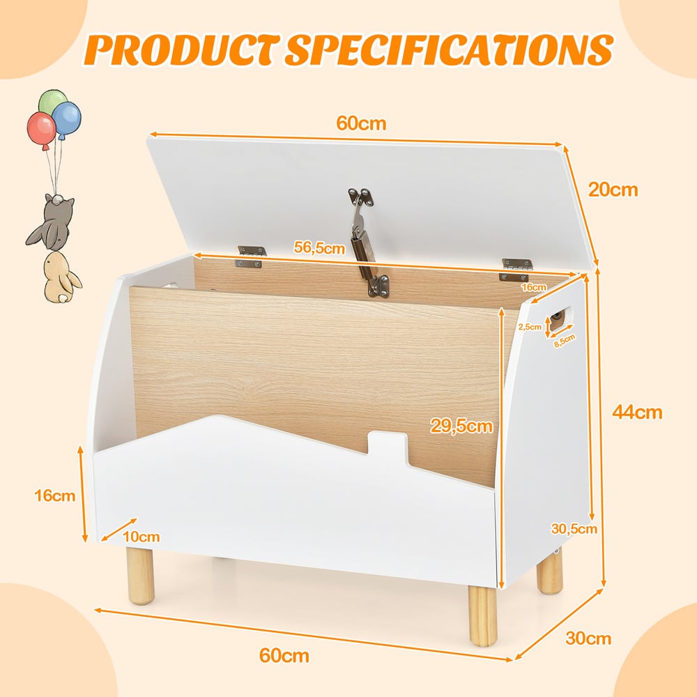 Costway White Kids Toy Box with Safety Hinge Image 9