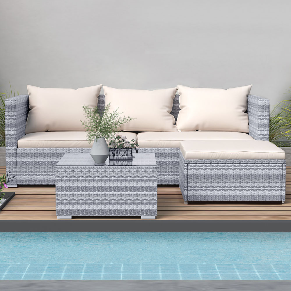 Rattrix 3 Seater Grey Rattan Garden Furniture Set with Washable Cushions Image 2