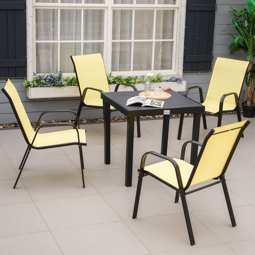 Outsunny Set of 4 Beige Stackable Outdoor Dining Chair Image 1