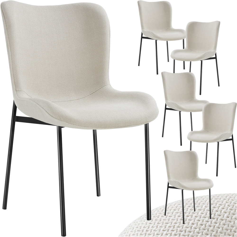 tectake Tessa Set of 6 Off White and Black Woven Fabric Padded Dining Chair Image 2
