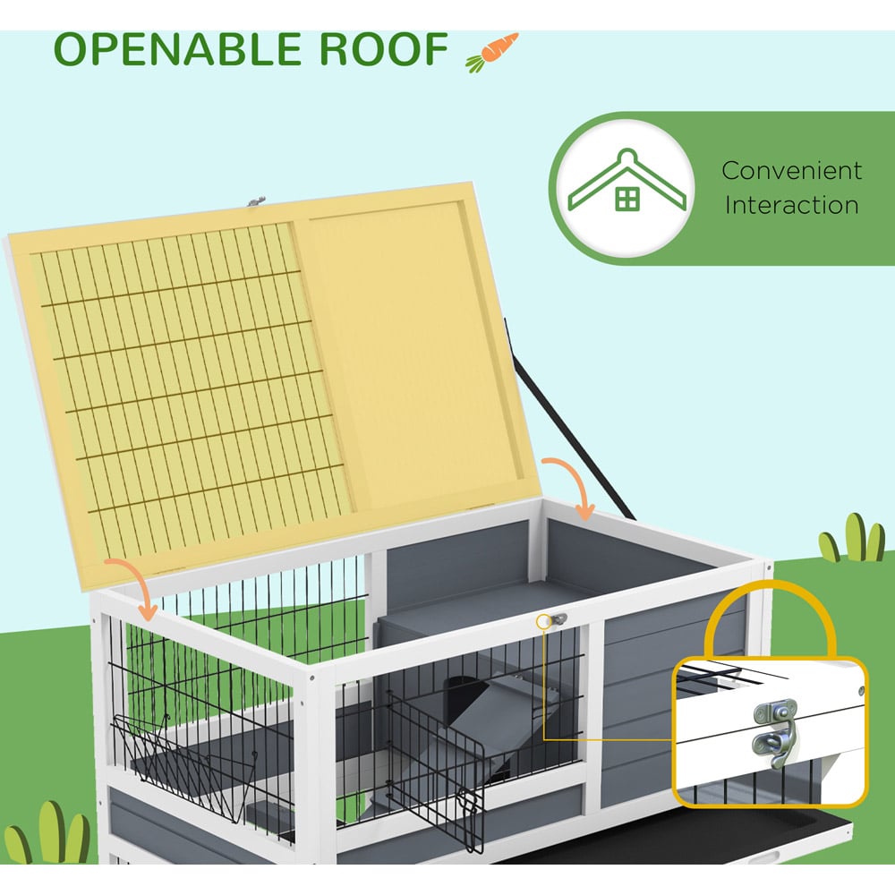 PawHut 2 Tier Indoor Rabbit Hutch with Feeding Trough Image 4