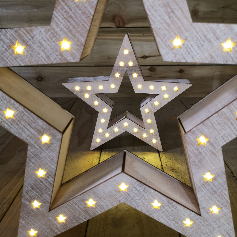 Samuel Alexander Wooden Star 60 Warm White LED Christmas Decoration 2 Pack Image 3
