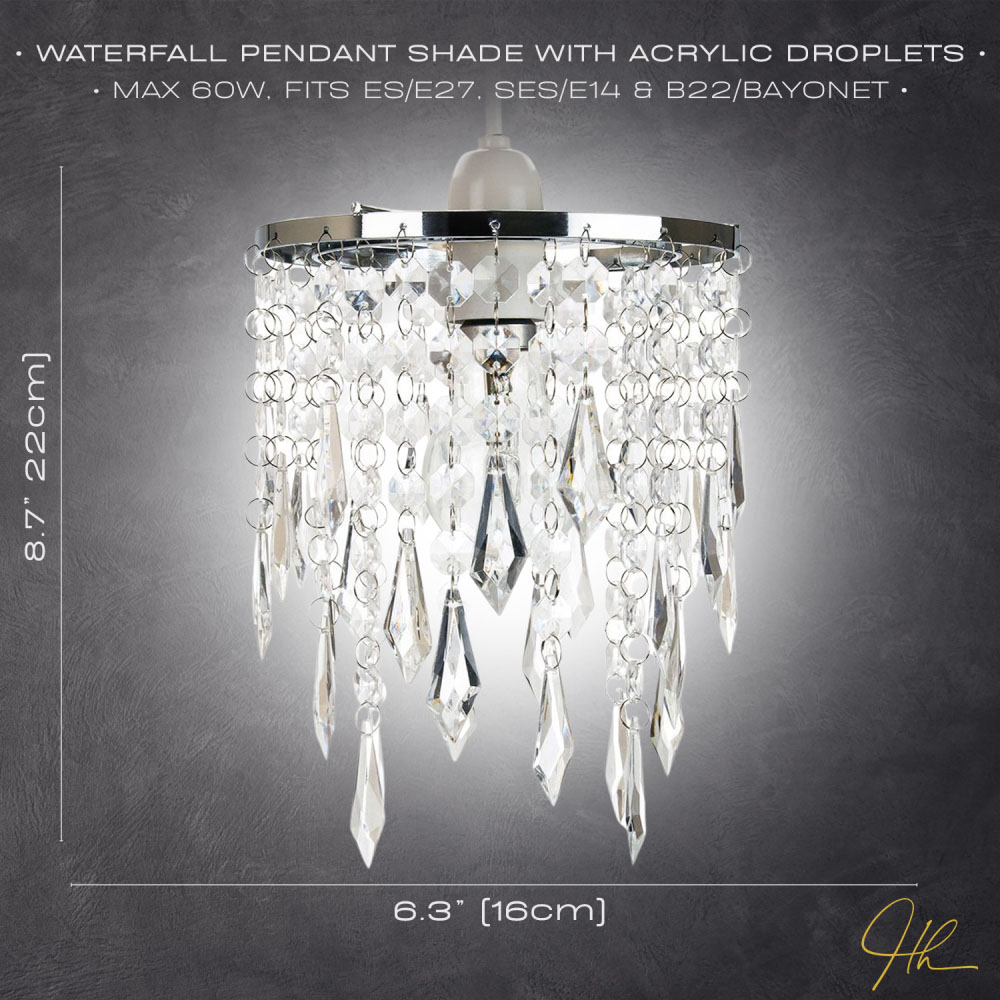 Happy Homewares Modern Waterfall Design Clear Acrylic Droplets and Beads Pendant Shade Image 7