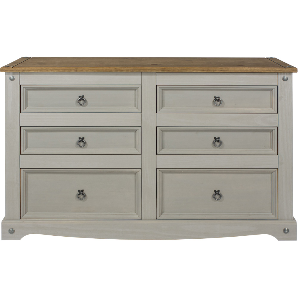 Corona 6 Drawer Grey Washed Wax Finish Wide Chest of Drawers Image 2
