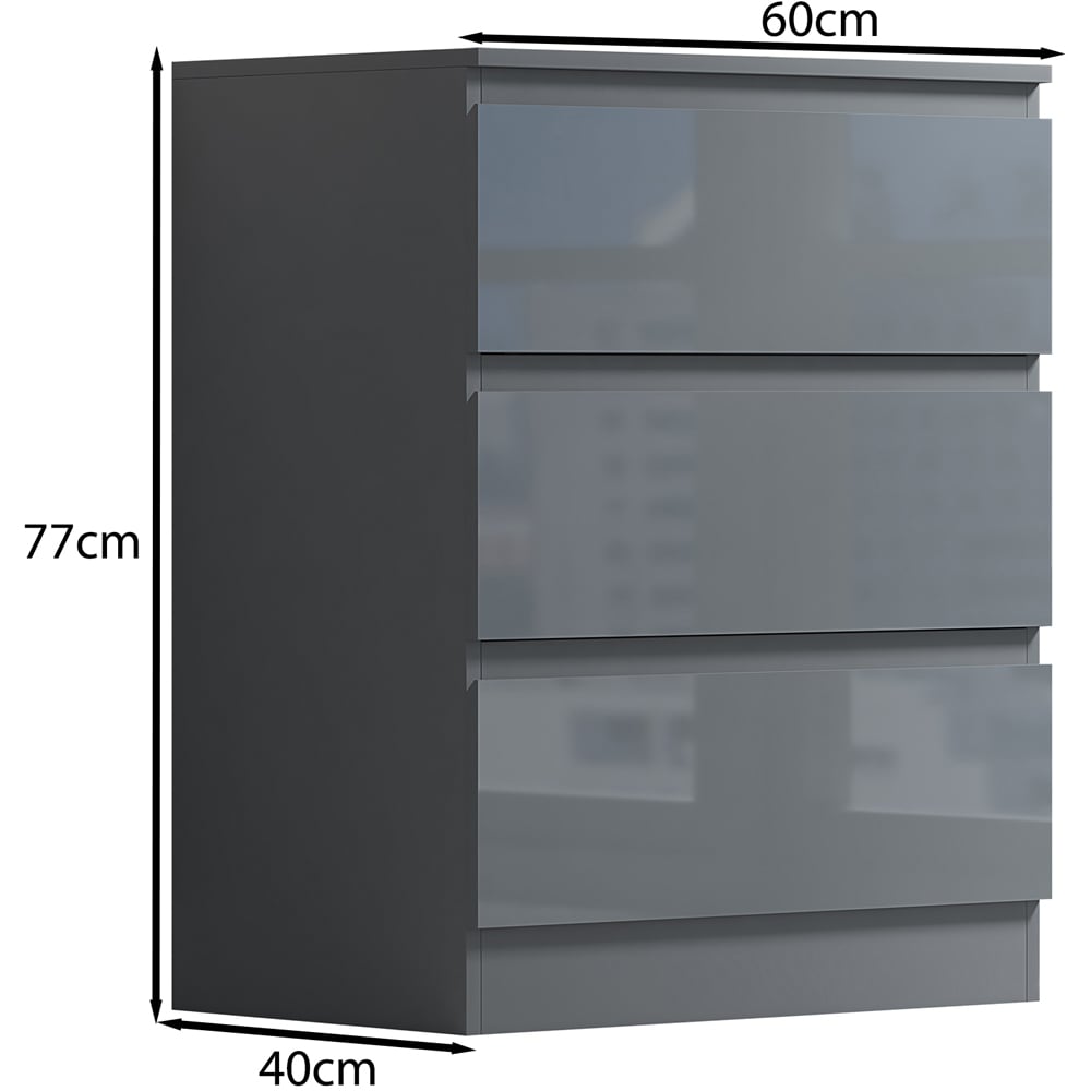 FWStyle Stora 3 Drawer Grey Gloss Chest Of Drawers Image 6