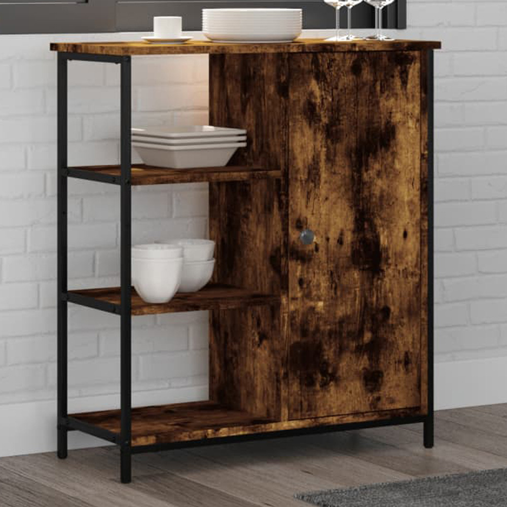 vidaXL Single Door 3 Open Shelf Smoked Oak Sideboard Image 1