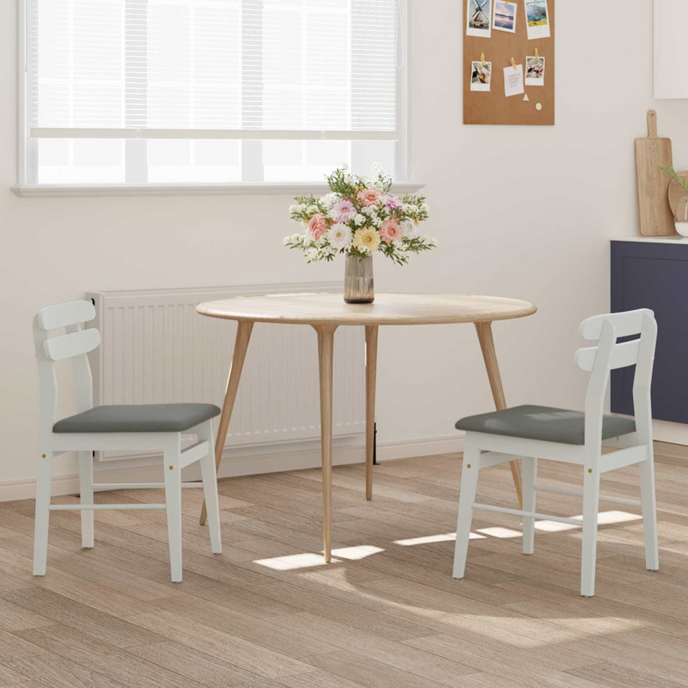 vidaXL Set of 2 White and Grey Rubberwood Rectilinear Vintage Dining Chairs Image 1