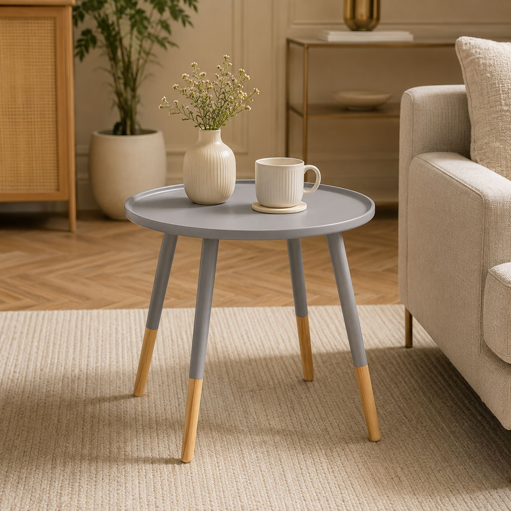 Premier Housewares Grey Wooden Round Side Table Image 3
