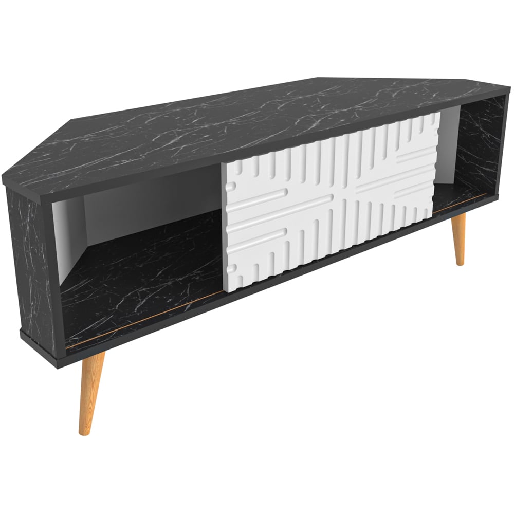 Decorotika Mora Single Sliding Door Bendire and White Corner TV Unit Image 7