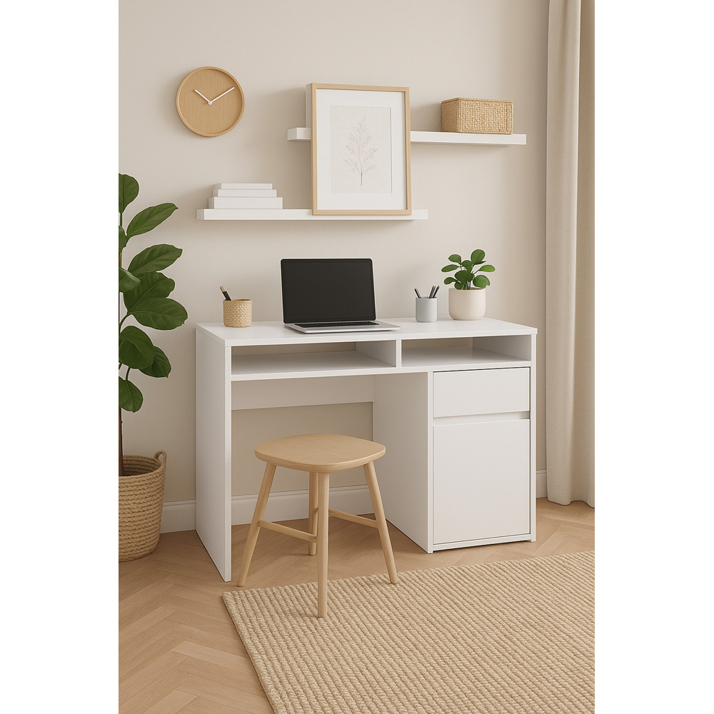 Decorotika Isla Single Door Single Drawer 2 Shelf Corner Computer Desk White Image 5
