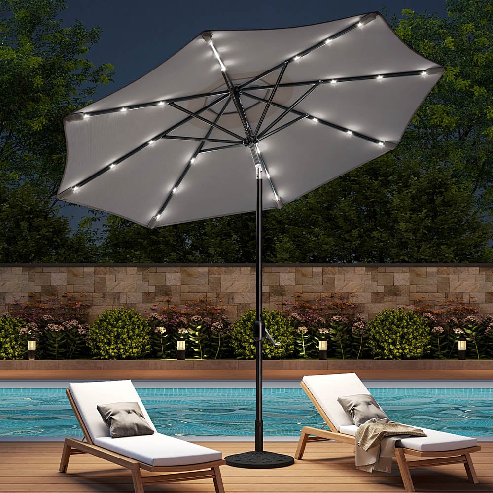 Living and Home Light Grey Solar LED Garden Parasol with Resin Base 3m Image 6