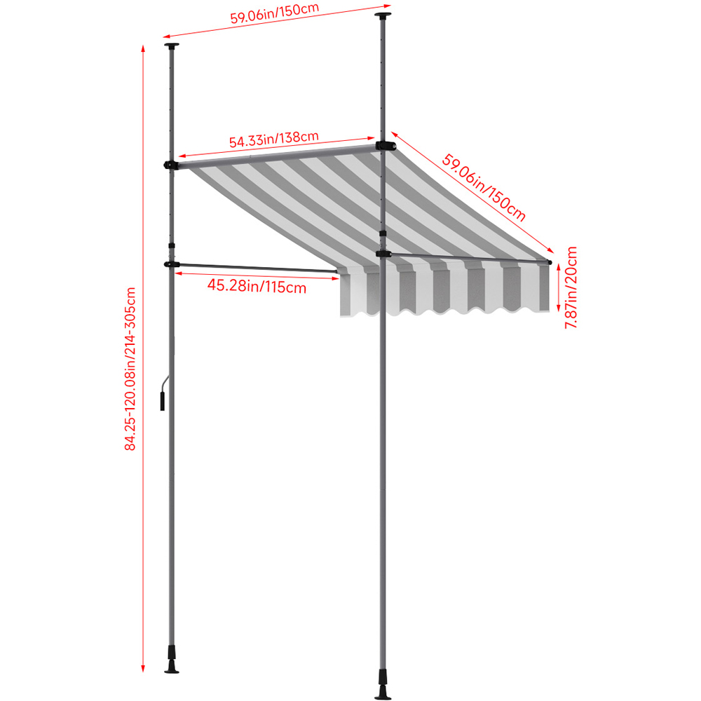 Living and Home Grey and White Wavy Valance Retractable Height Adjustable Awning 1.5m Image 9