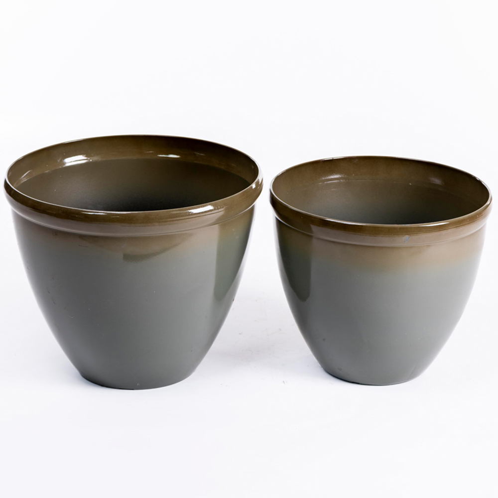 Thompson and Morgan Samaria Olive Glazed Effect Vase Planter 2 Pack Image 2
