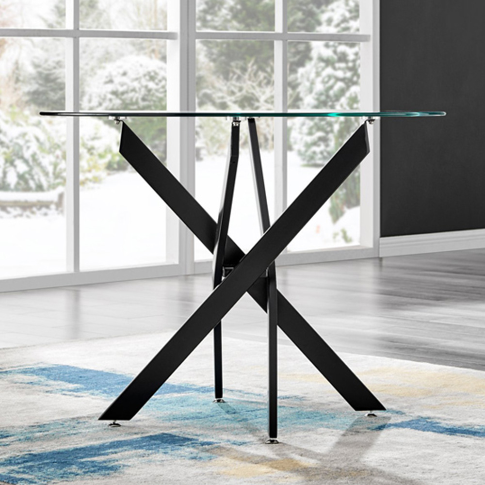 Furniturebox Arona Valera Glass 4 Seater Round Dining Set Black and Cappuccino Image 2