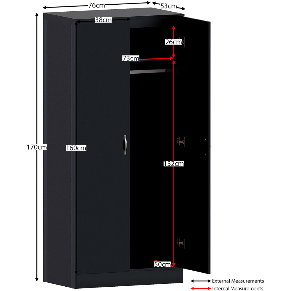 VIDA DESIGNS Riano 2 Door Black Wardrobe Image 9
